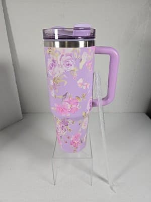 Rosa Beaux Purple Floral 40oz Stainless Steel Insulated Tumbler NEW - Image 1