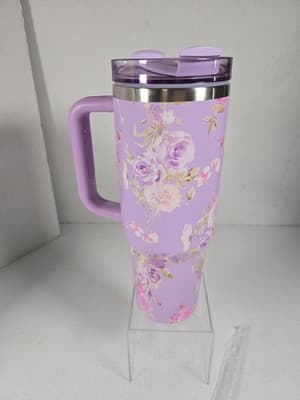 Rosa Beaux Purple Floral 40oz Stainless Steel Insulated Tumbler NEW - Thumbnail 3