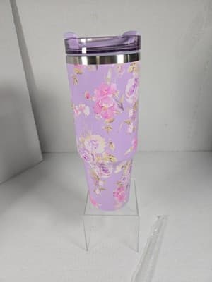 Rosa Beaux Purple Floral 40oz Stainless Steel Insulated Tumbler NEW - Thumbnail 2