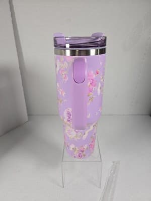 Rosa Beaux Purple Floral 40oz Stainless Steel Insulated Tumbler NEW - Thumbnail 4