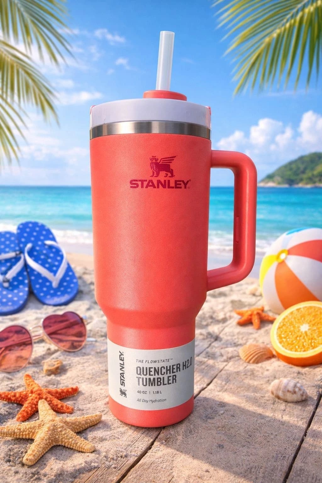 Stanley X Quencher H2.0 FlowState 40 oz Tumbler Hot Coral – New - Image 1