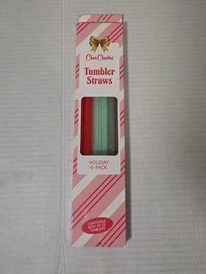 CharCharms 6pk 40oz Holiday Glitter Water Bottle Straws - Red Green Silver NEW! - Image 1