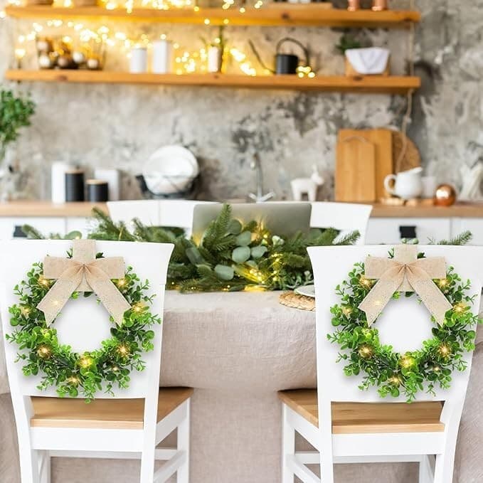 Zeyune 32 Pieces Lighted Christmas Wreath Set, 16 Pcs Christmas Kitchen Cabinet - Thumbnail 5