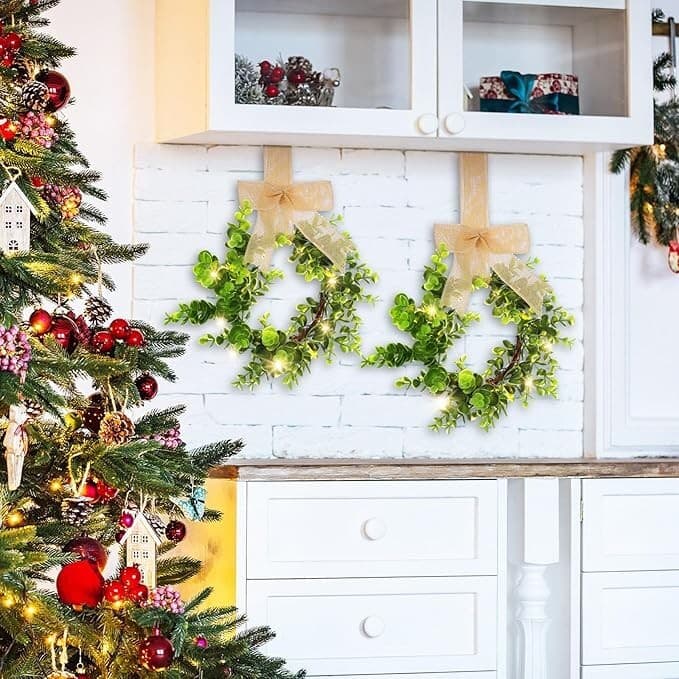 Zeyune 32 Pieces Lighted Christmas Wreath Set, 16 Pcs Christmas Kitchen Cabinet - Thumbnail 6
