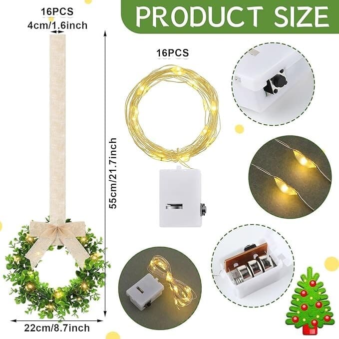 Zeyune 32 Pieces Lighted Christmas Wreath Set, 16 Pcs Christmas Kitchen Cabinet - Thumbnail 3