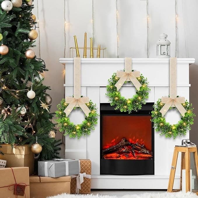 Zeyune 32 Pieces Lighted Christmas Wreath Set, 16 Pcs Christmas Kitchen Cabinet - Thumbnail 2