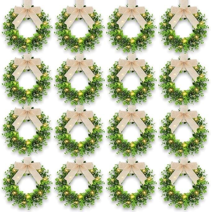 Zeyune 32 Pieces Lighted Christmas Wreath Set, 16 Pcs Christmas Kitchen Cabinet - Image 1