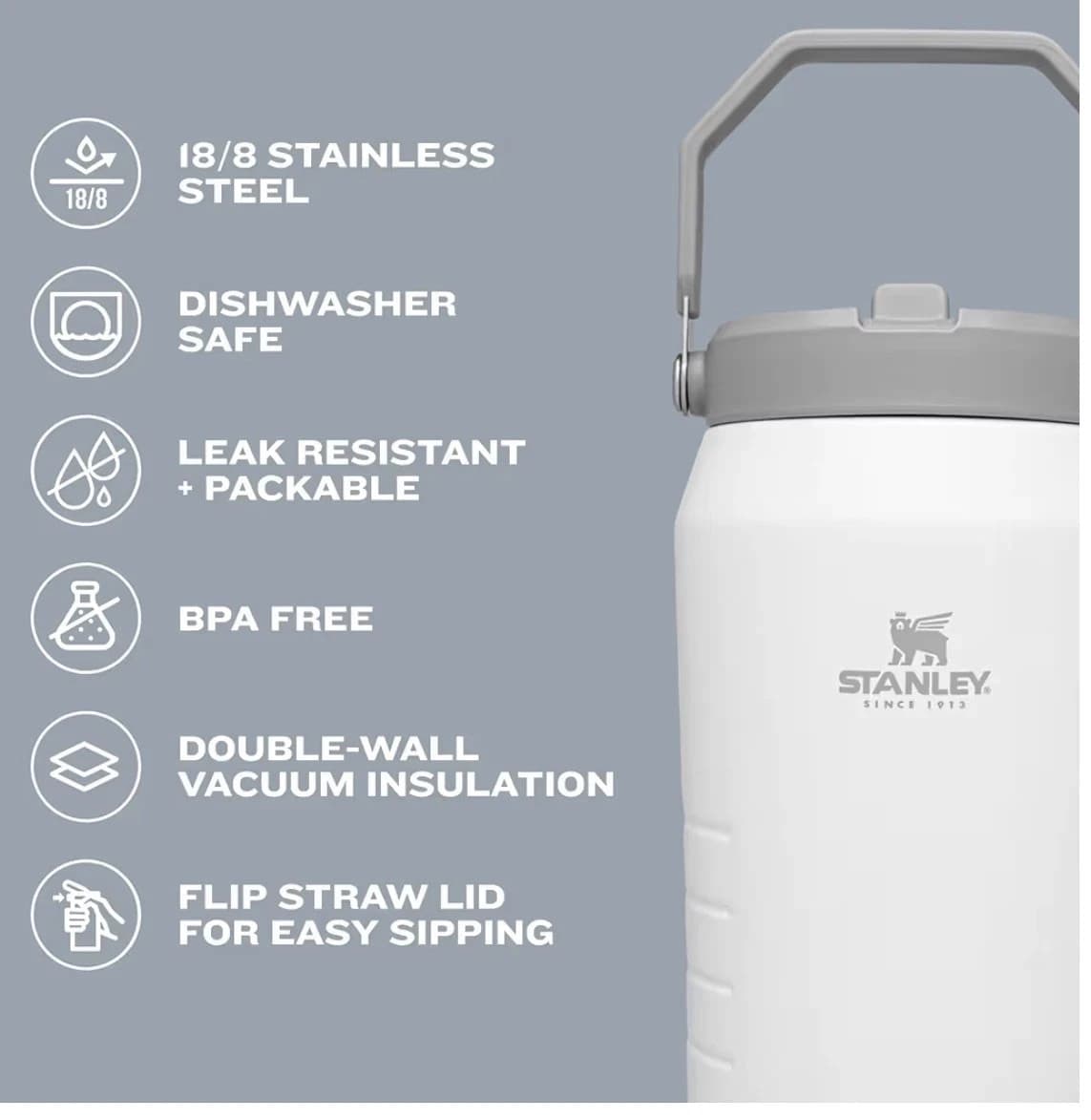 STANLEY X 64oz ICEFLOW FLIP STRAW JUG w/CARRYING HANDLE (LILAC) NEW - Thumbnail 3