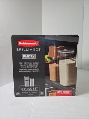 Rubbermaid Brilliance Plastic Food Storage Pantry Baking Set, 3 Containers wi...