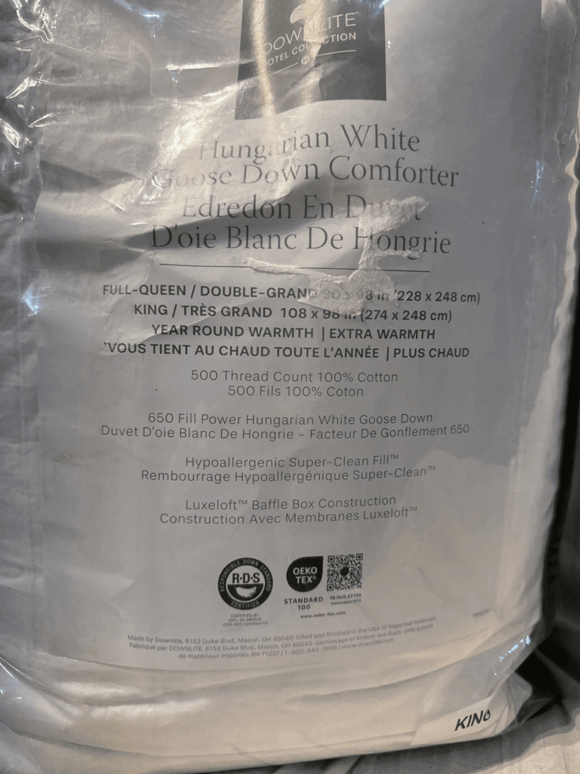 Hungarian White Goose Down Comforter Cotton 650 Fill KING - Thumbnail 2
