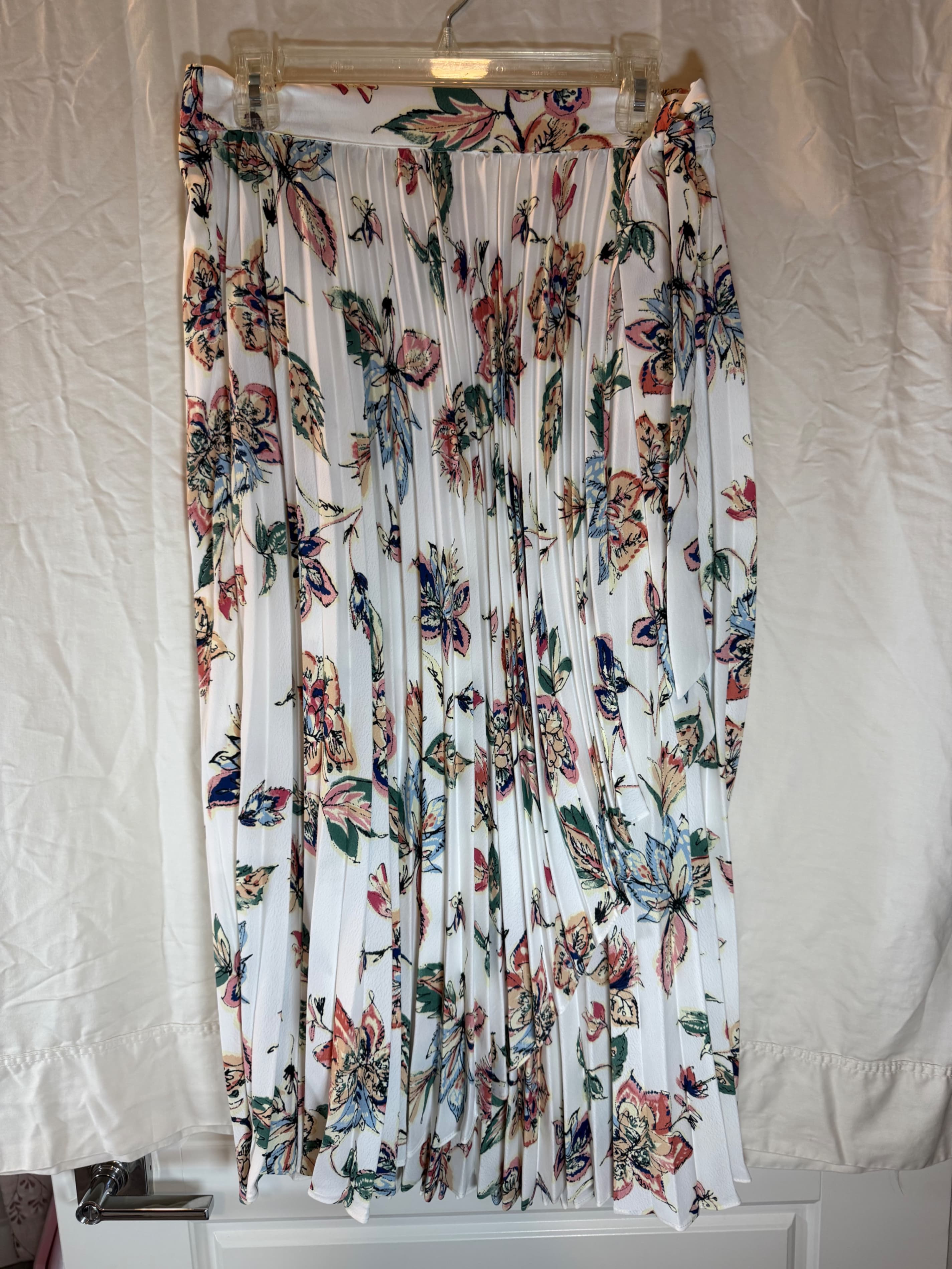 Floral Pleated wrap Skirt - White with Colorful Print - Image 1