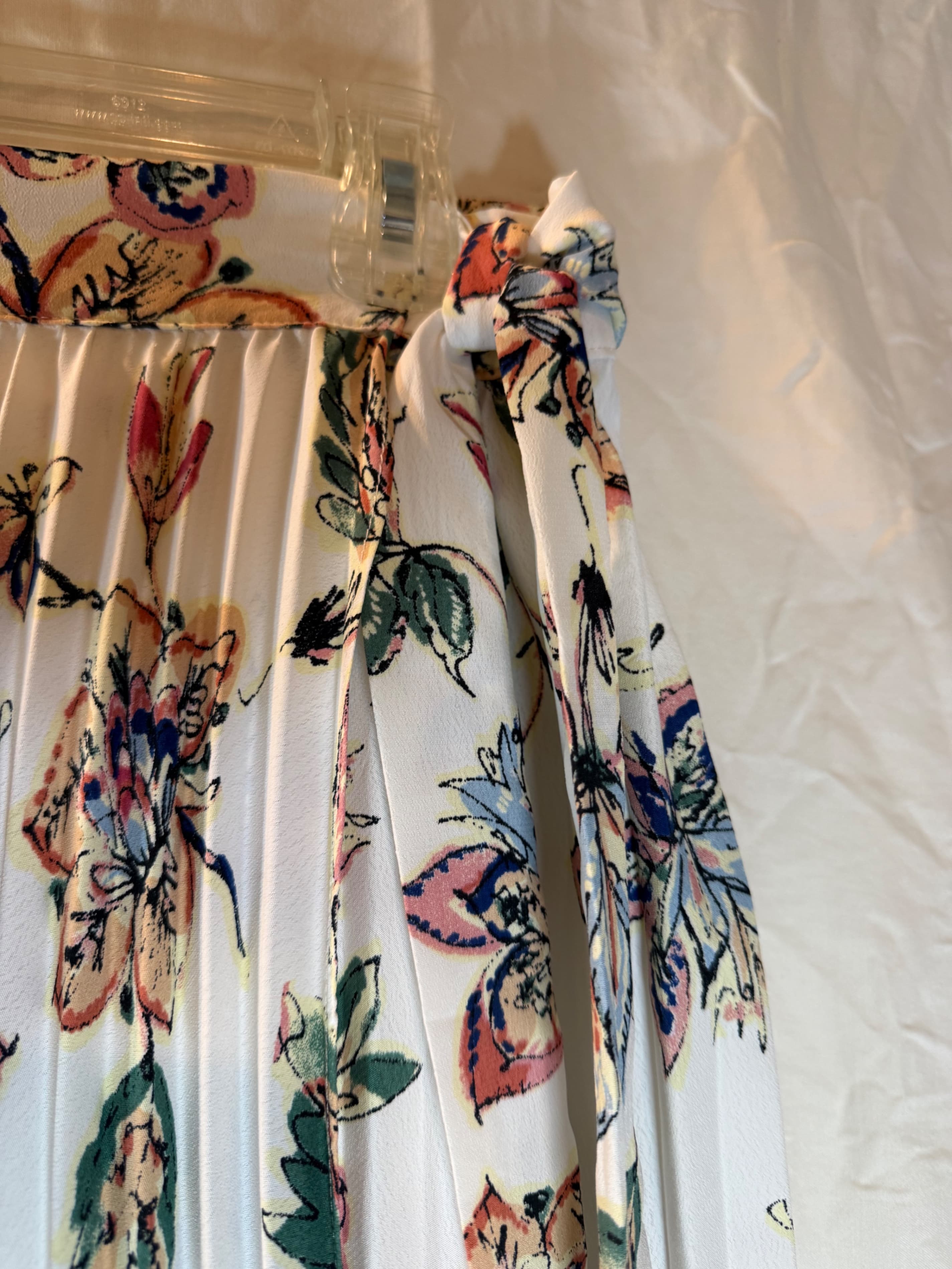 Floral Pleated wrap Skirt - White with Colorful Print - Thumbnail 2