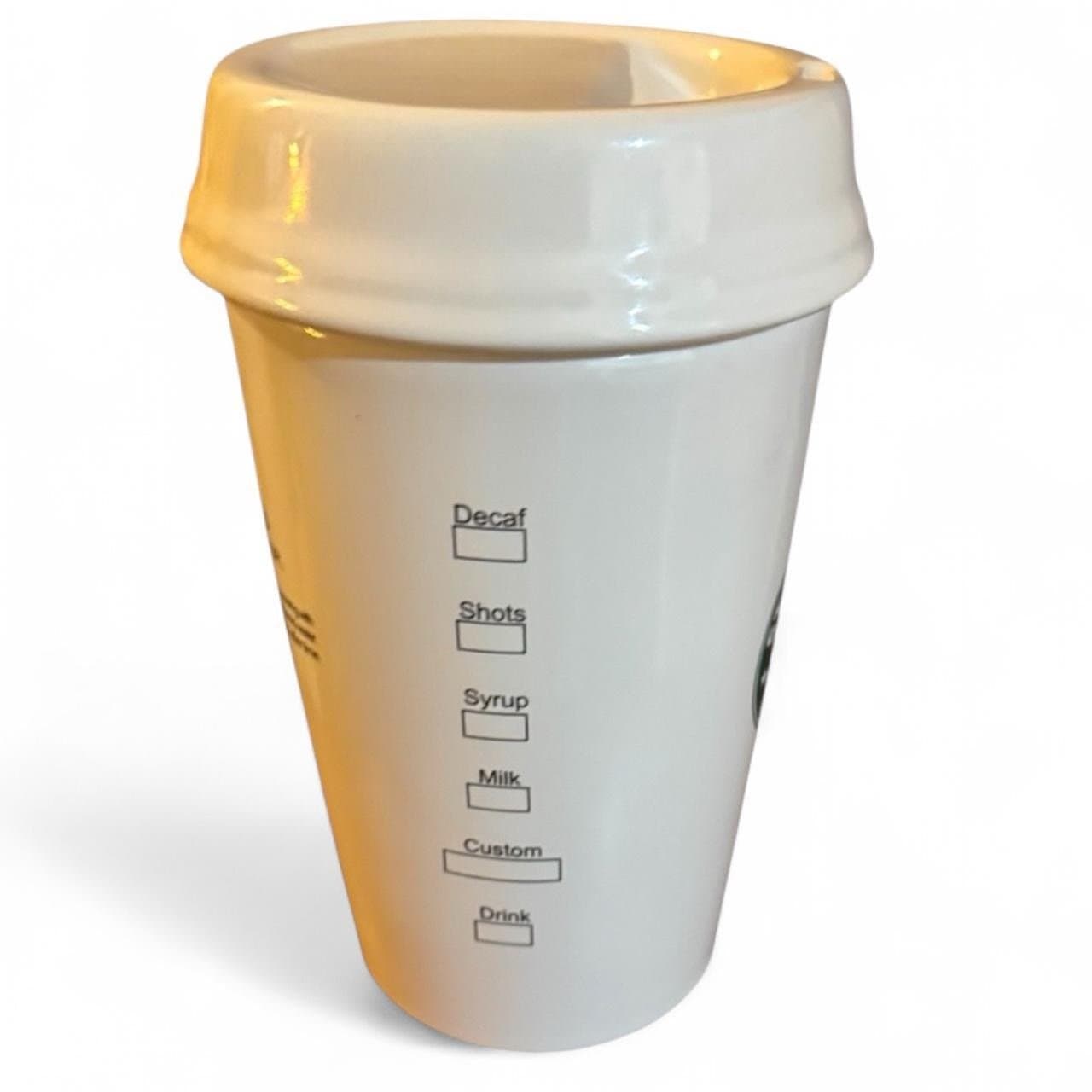 STARBUCKS 2000 White Ceramic Barista To-Go Cup Canister / Cookie Jar w/Lid 9x5” - Thumbnail 3