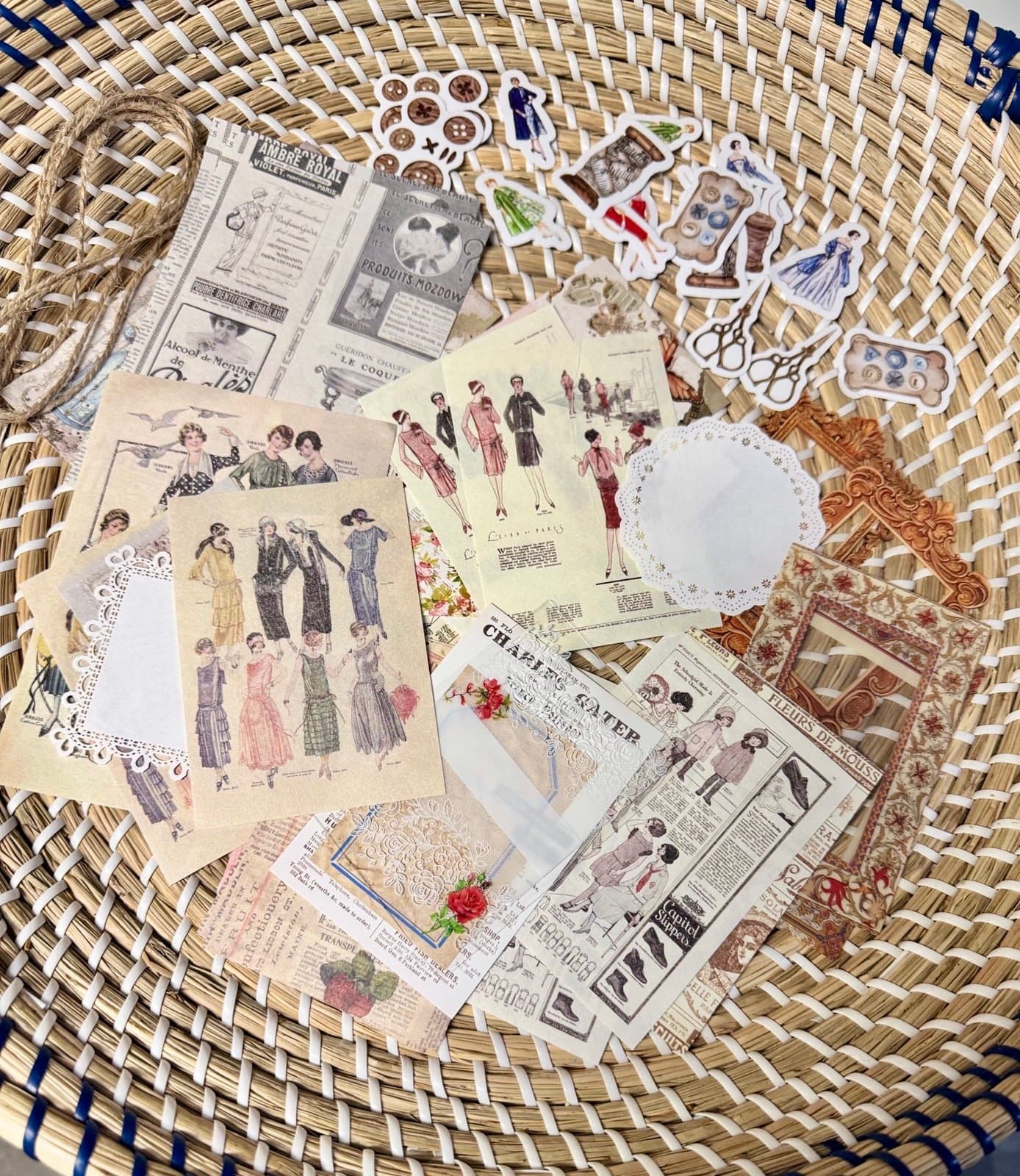 60+ Curated Bundle Vintage Fashion Stickers Papers, Frames for Scrapbooking NEW - Image 1