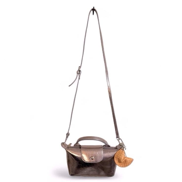 LONG KEEPER Metallic Gunmetal Vegan Leather Small Saddle Crossbody Bag - Image 1