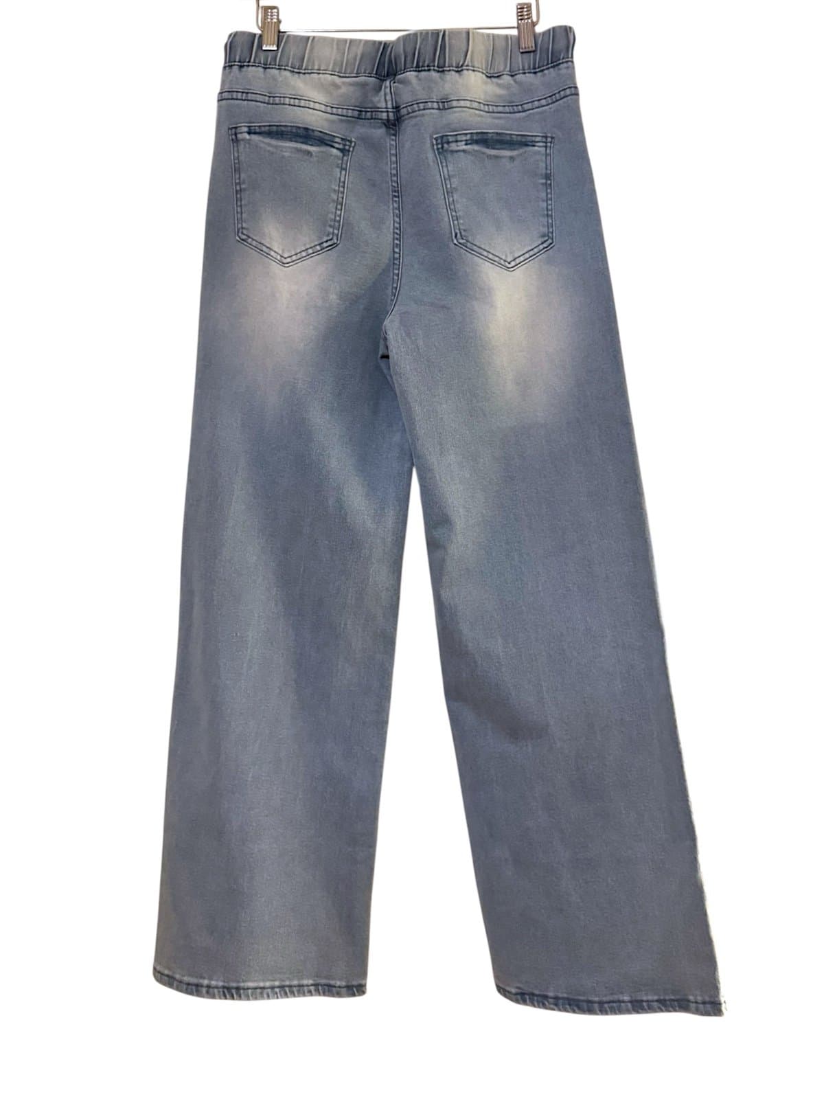 SHEIN Medium Wash Elastic Waistband w/Painted Dogs Wide Leg Jeans Sz XL NEW - Thumbnail 5