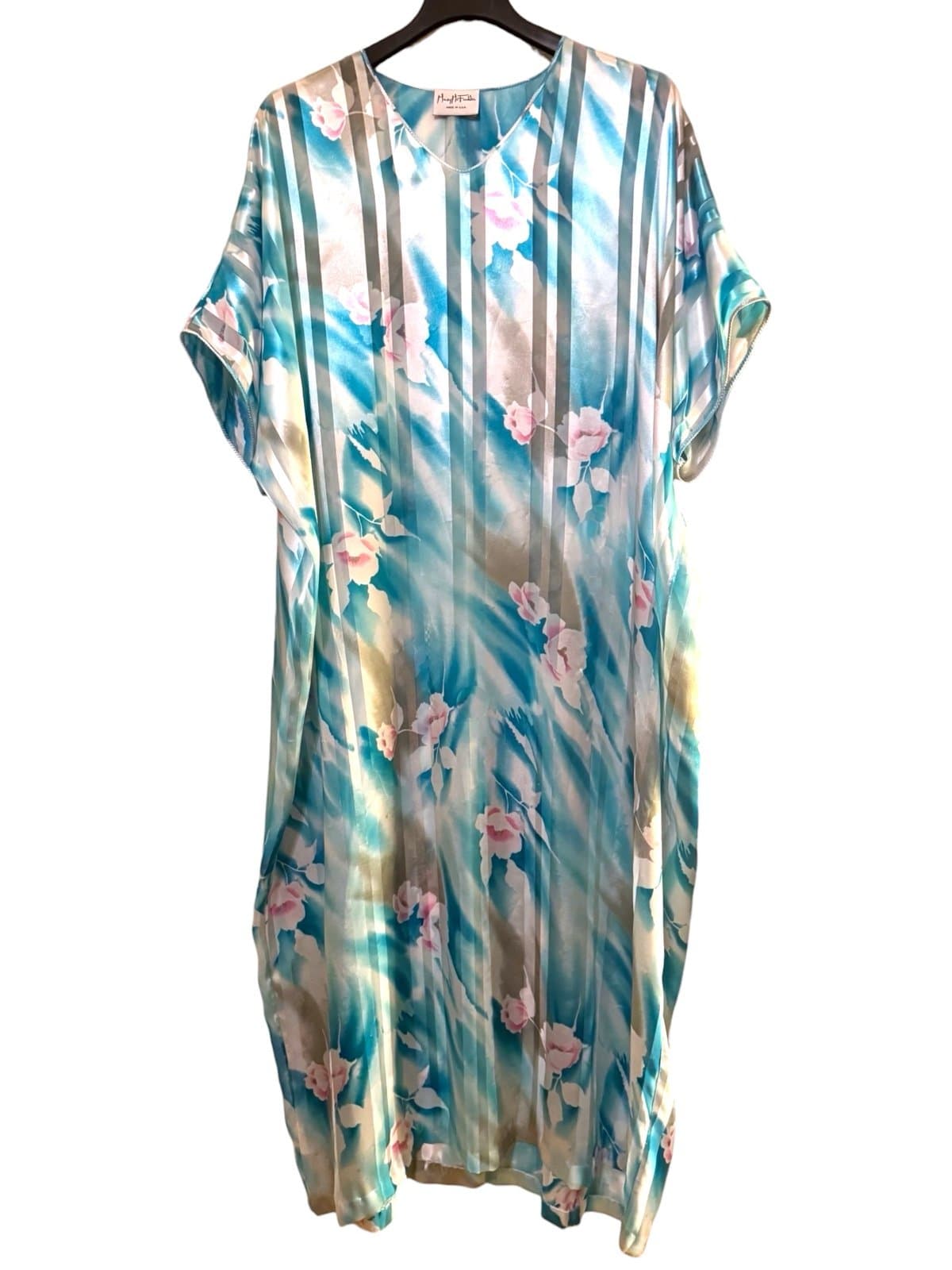 Mary McFadden Rare Vintage 80’s Pastel Floral & Striped Kaftan Mumu Sz OS Luxury