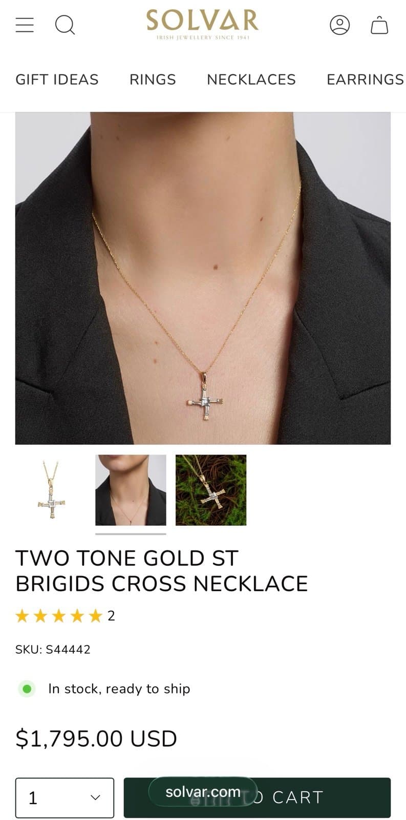 SOLVAR Gold & Silver 14K Gold St Brigids Cross Diamond Necklace NIB $1795 Irish - Thumbnail 9