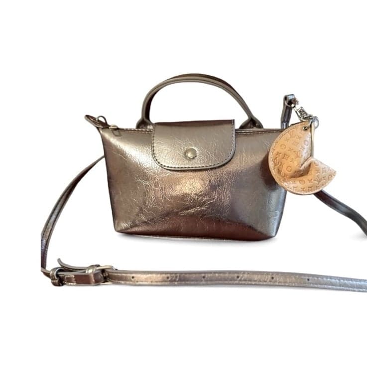 LONG KEEPER Metallic Gunmetal Vegan Leather Small Saddle Crossbody Bag - Thumbnail 2