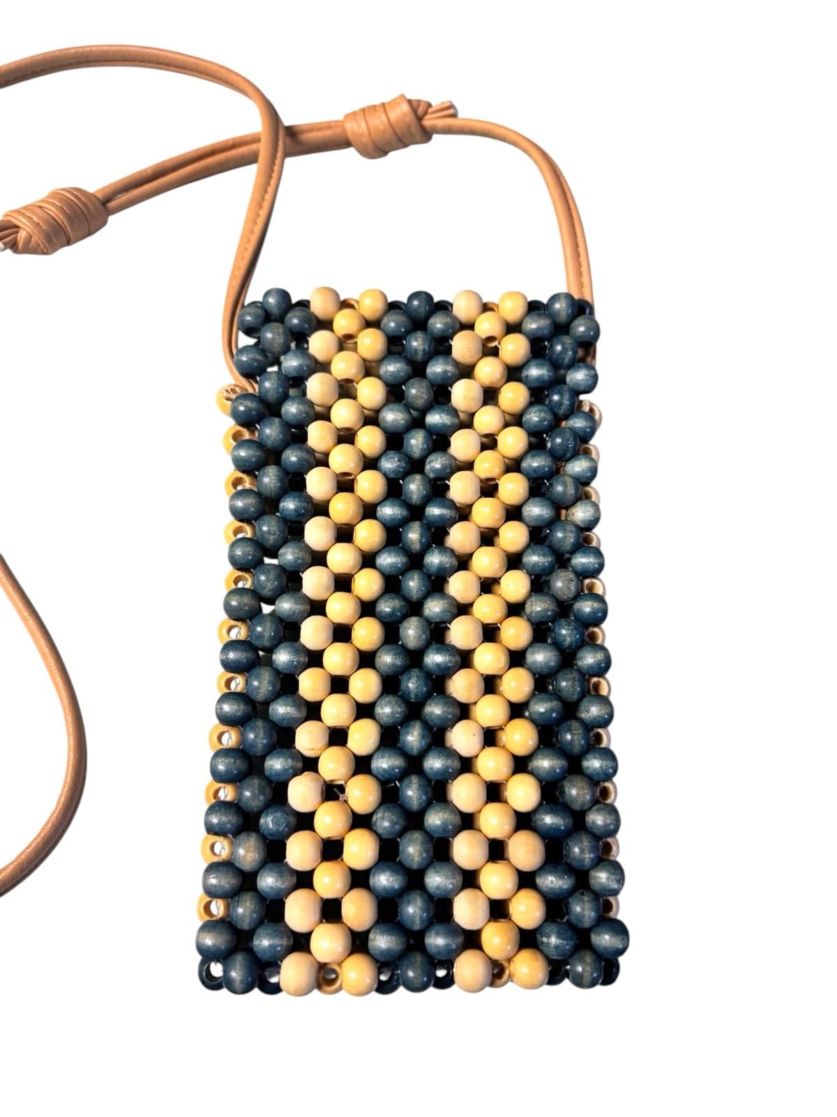 Universal Thread Blue & Tan Wood Bead Flap Crossbody w/Faux Leather Strap NEW - Thumbnail 3