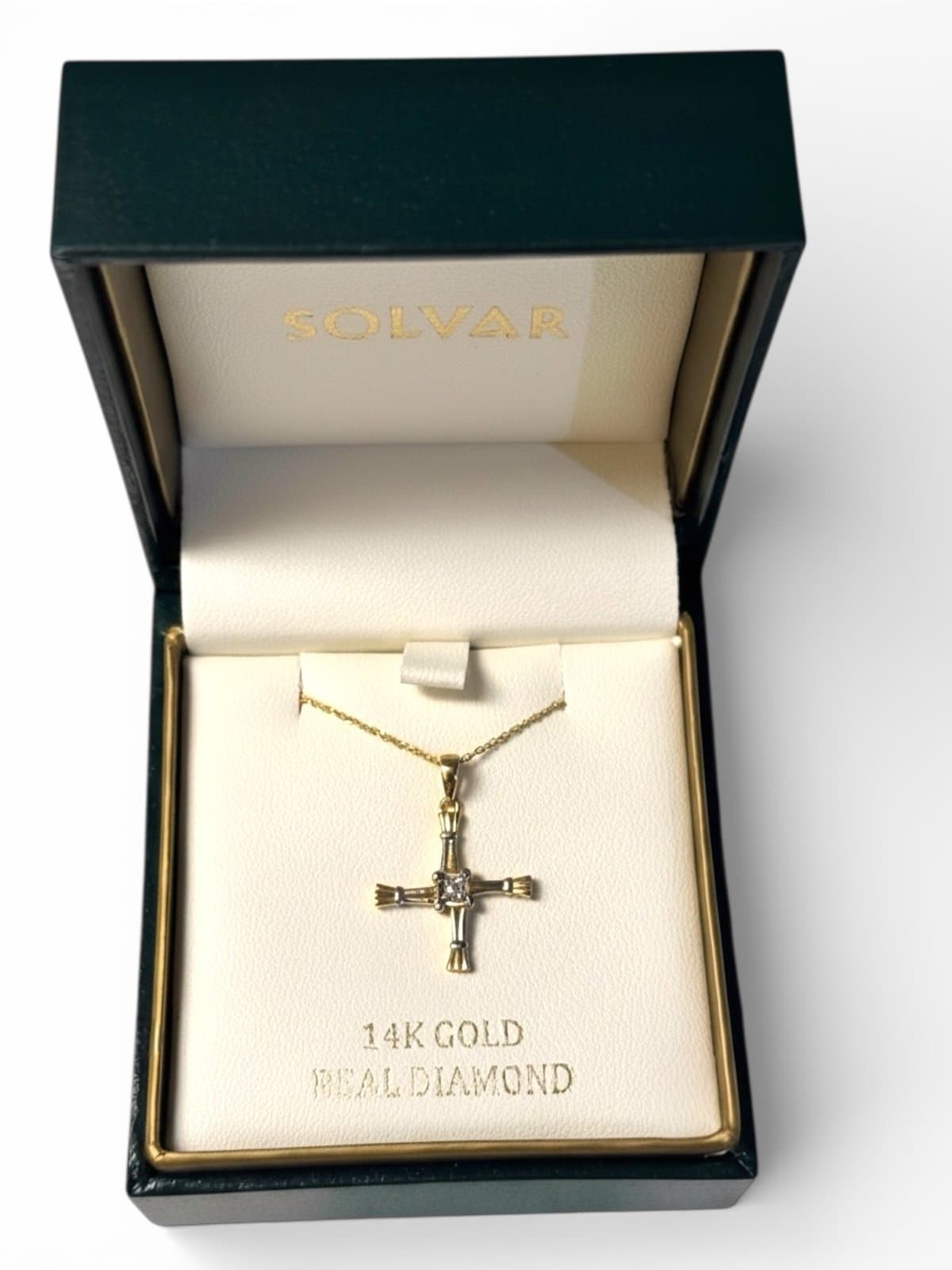SOLVAR Gold & Silver 14K Gold St Brigids Cross Diamond Necklace NIB $1795 Irish