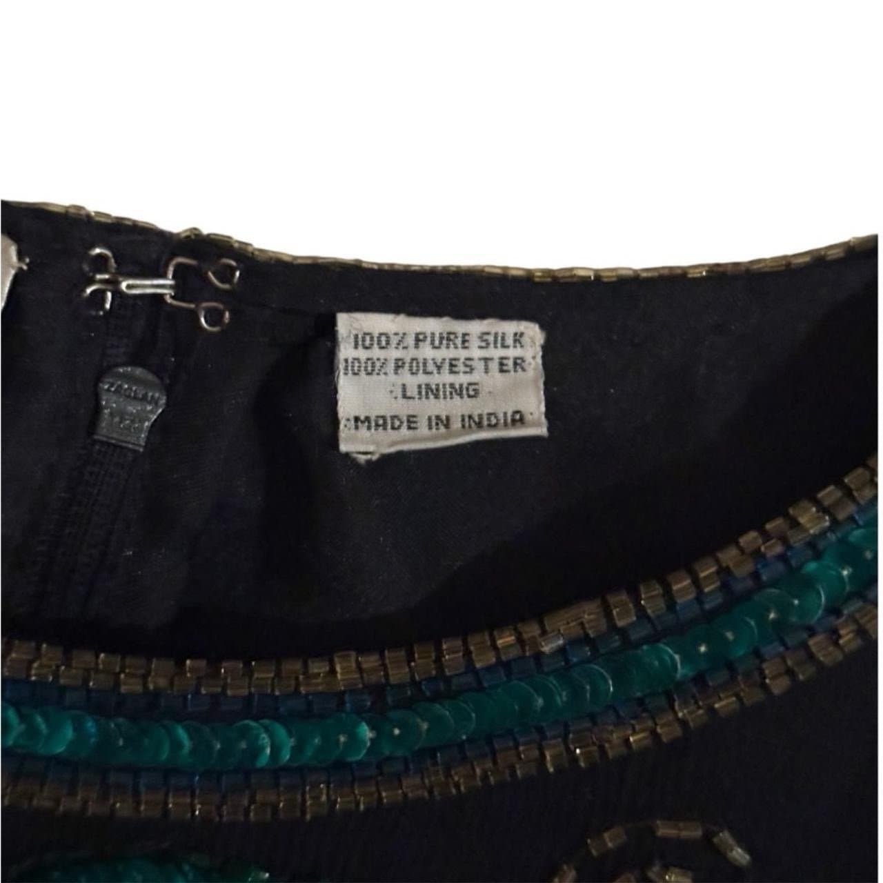 SCALA 80’s Black & Teal Silk Beaded & Sequined Floral Formal Blouse Sz XL - Thumbnail 8