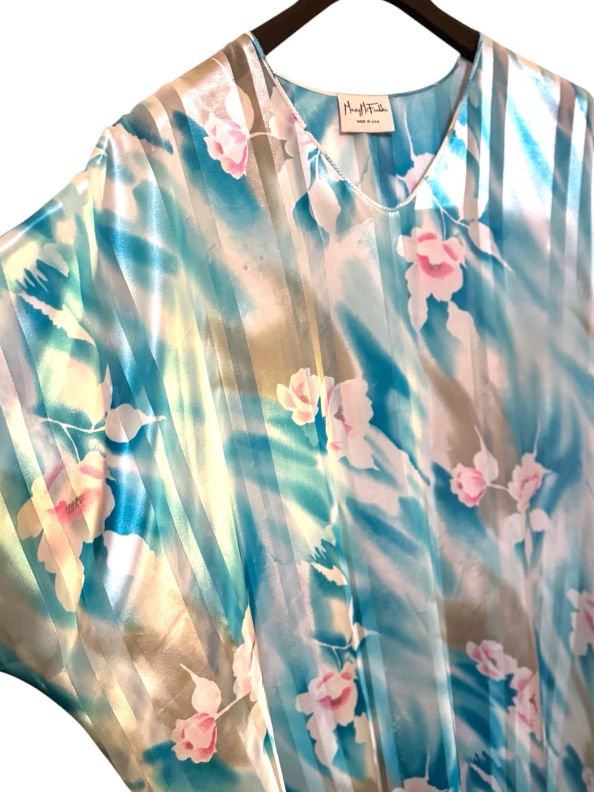 Mary McFadden Rare Vintage 80’s Pastel Floral & Striped Kaftan Mumu Sz OS Luxury - Thumbnail 2