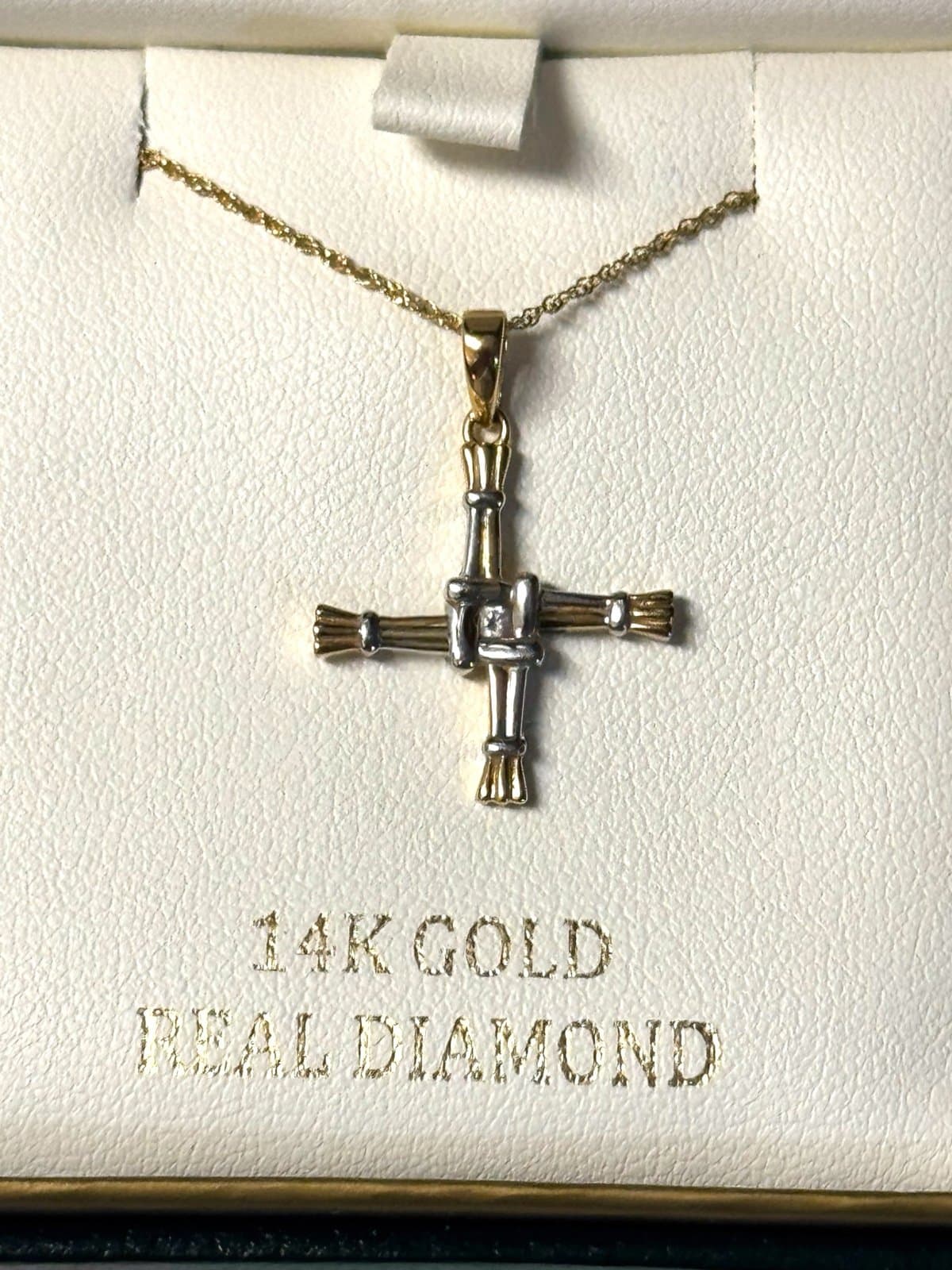 SOLVAR Gold & Silver 14K Gold St Brigids Cross Diamond Necklace NIB $1795 Irish - Thumbnail 2