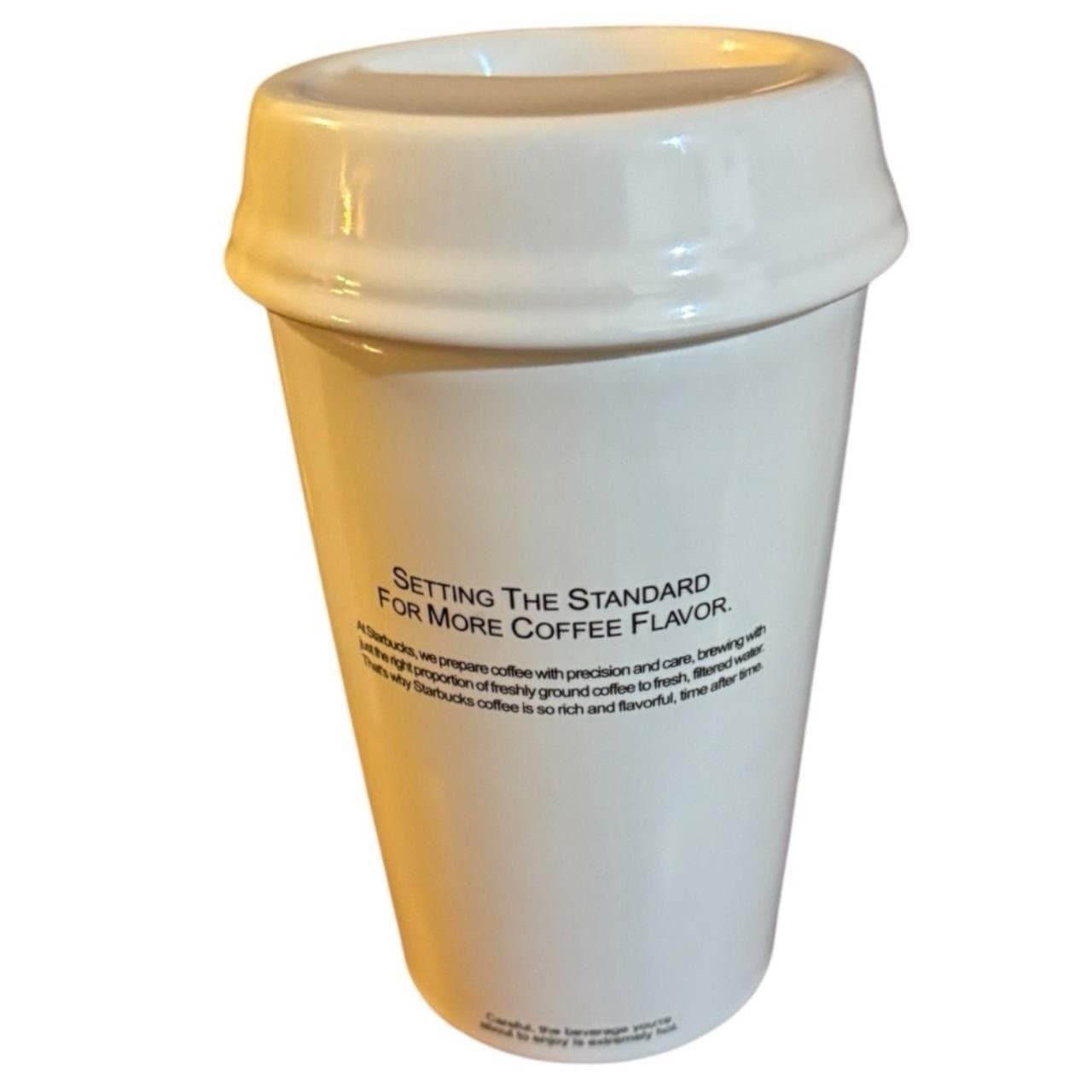 STARBUCKS 2000 White Ceramic Barista To-Go Cup Canister / Cookie Jar w/Lid 9x5” - Thumbnail 2