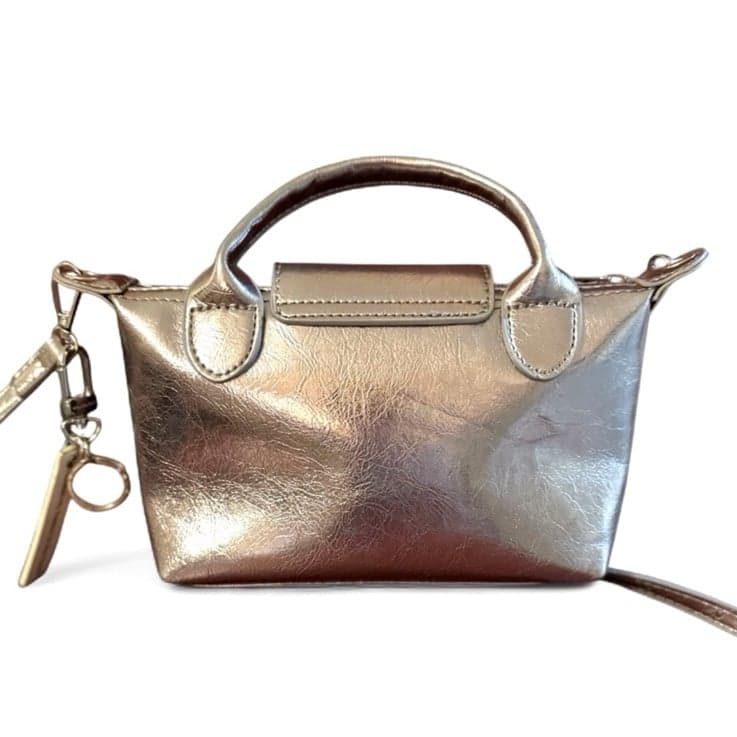 LONG KEEPER Metallic Gunmetal Vegan Leather Small Saddle Crossbody Bag - Thumbnail 3