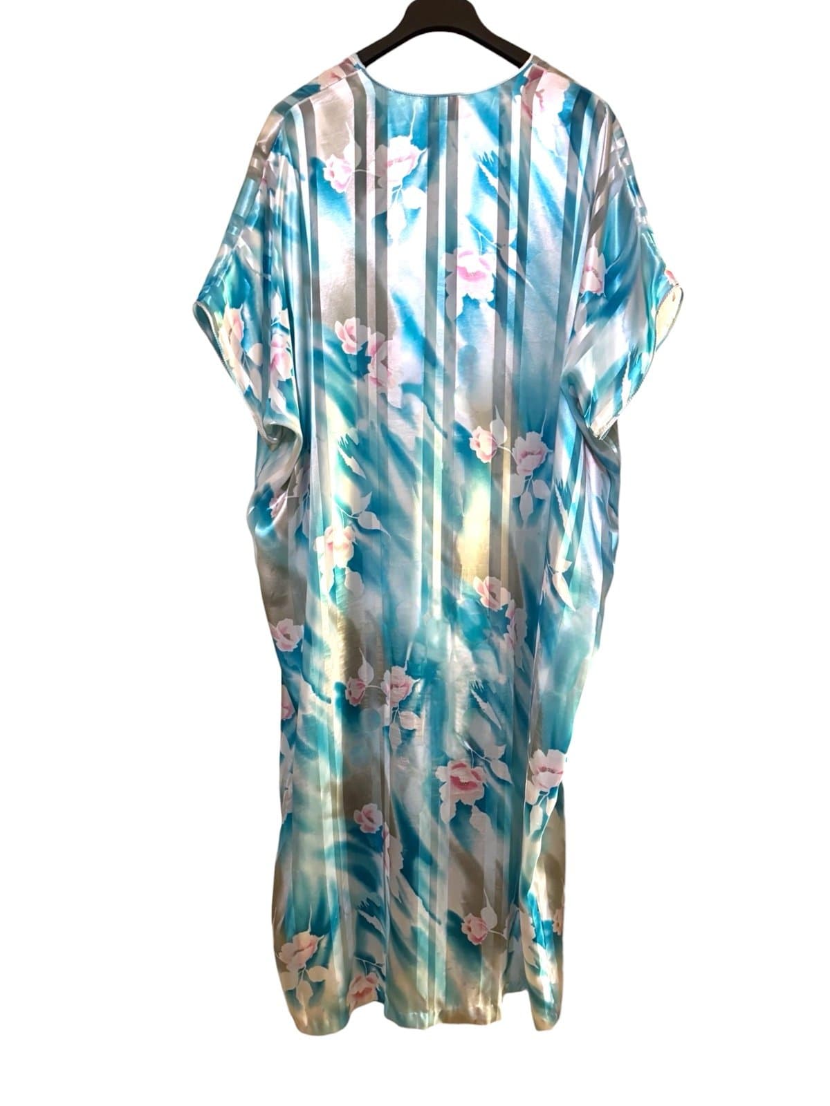 Mary McFadden Rare Vintage 80’s Pastel Floral & Striped Kaftan Mumu Sz OS Luxury - Thumbnail 4