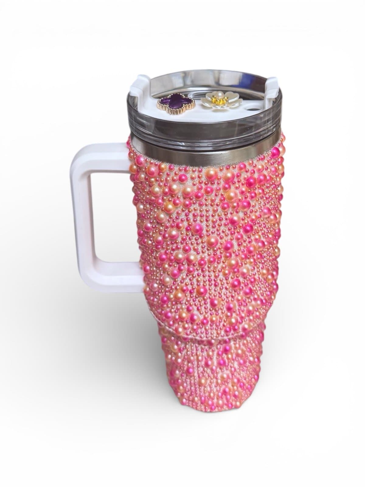 Red & Pink Pearl Encrusted Blinged Out 40 Oz Tumbler NEW - Image 1