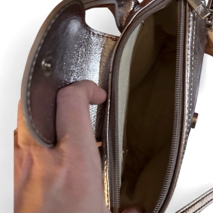 LONG KEEPER Metallic Gunmetal Vegan Leather Small Saddle Crossbody Bag - Thumbnail 4