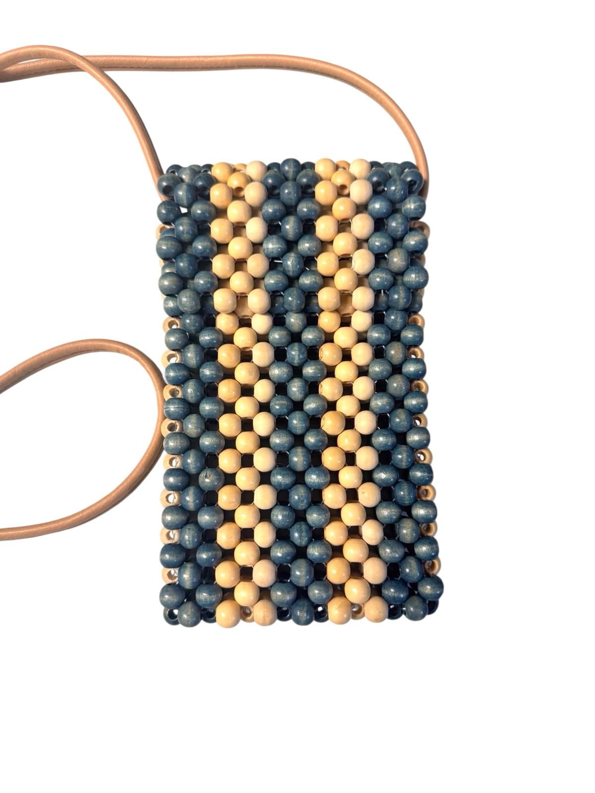 Universal Thread Blue & Tan Wood Bead Flap Crossbody w/Faux Leather Strap NEW - Thumbnail 2