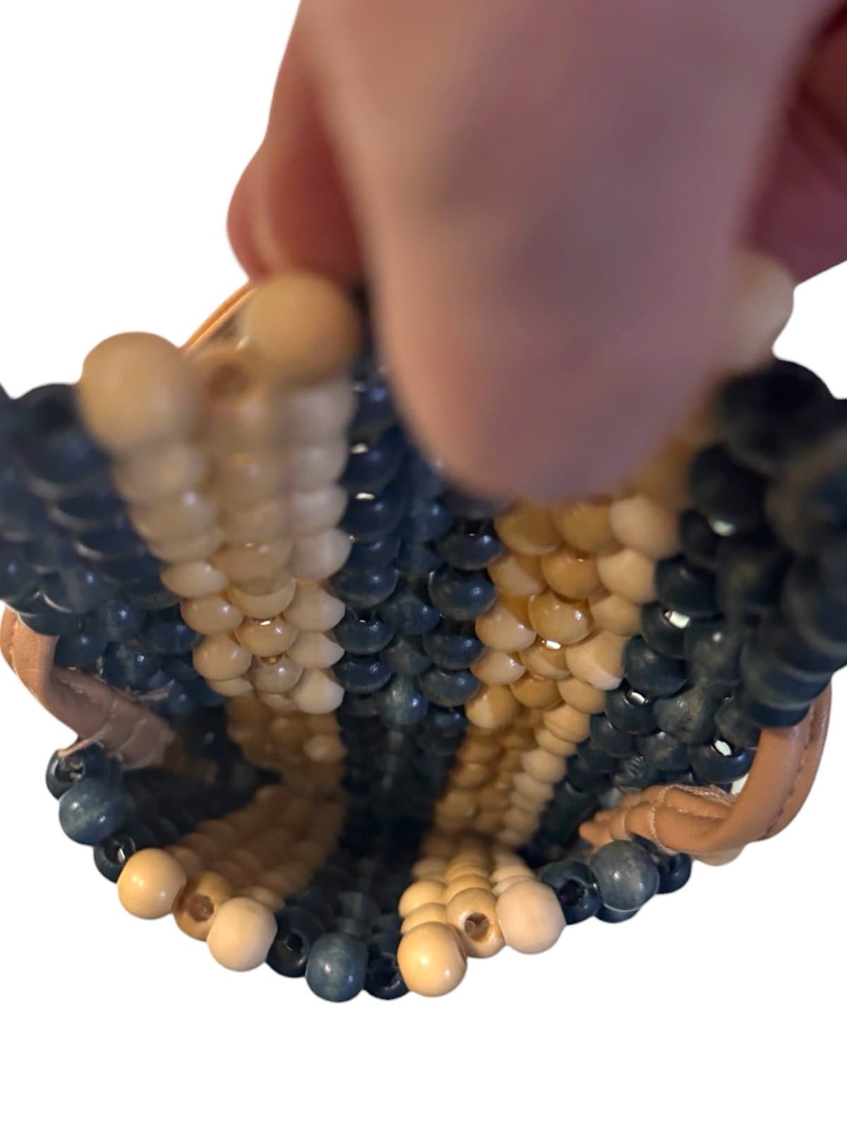 Universal Thread Blue & Tan Wood Bead Flap Crossbody w/Faux Leather Strap NEW - Thumbnail 4