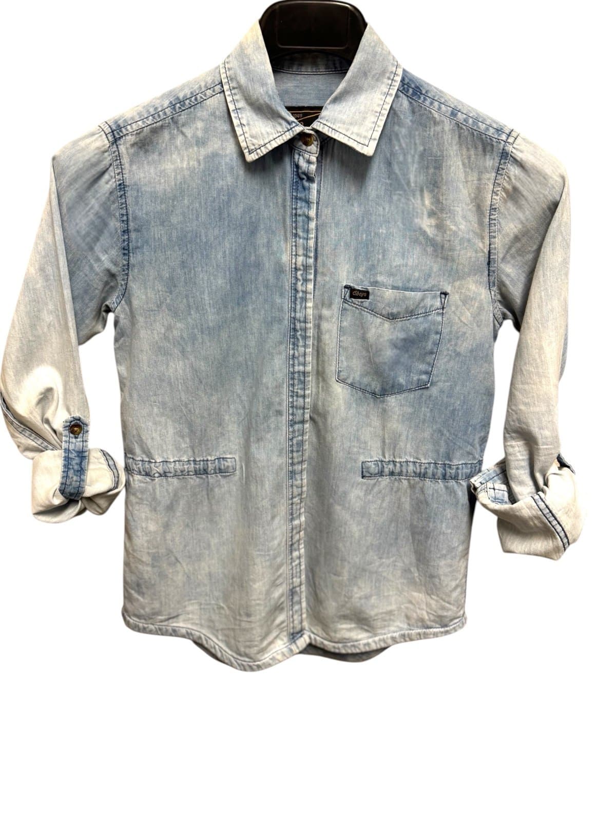 OBEY Light Wash Chambray Long Sleeve Roll-Tab Button-Down Shirt Sz XS $88 - Thumbnail 3
