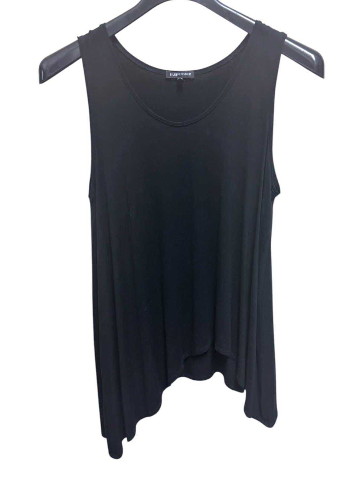 Eileen Fisher Black Asymmetrical Melange Jersey Scoop Neck Tank Sz L $118 - Image 1
