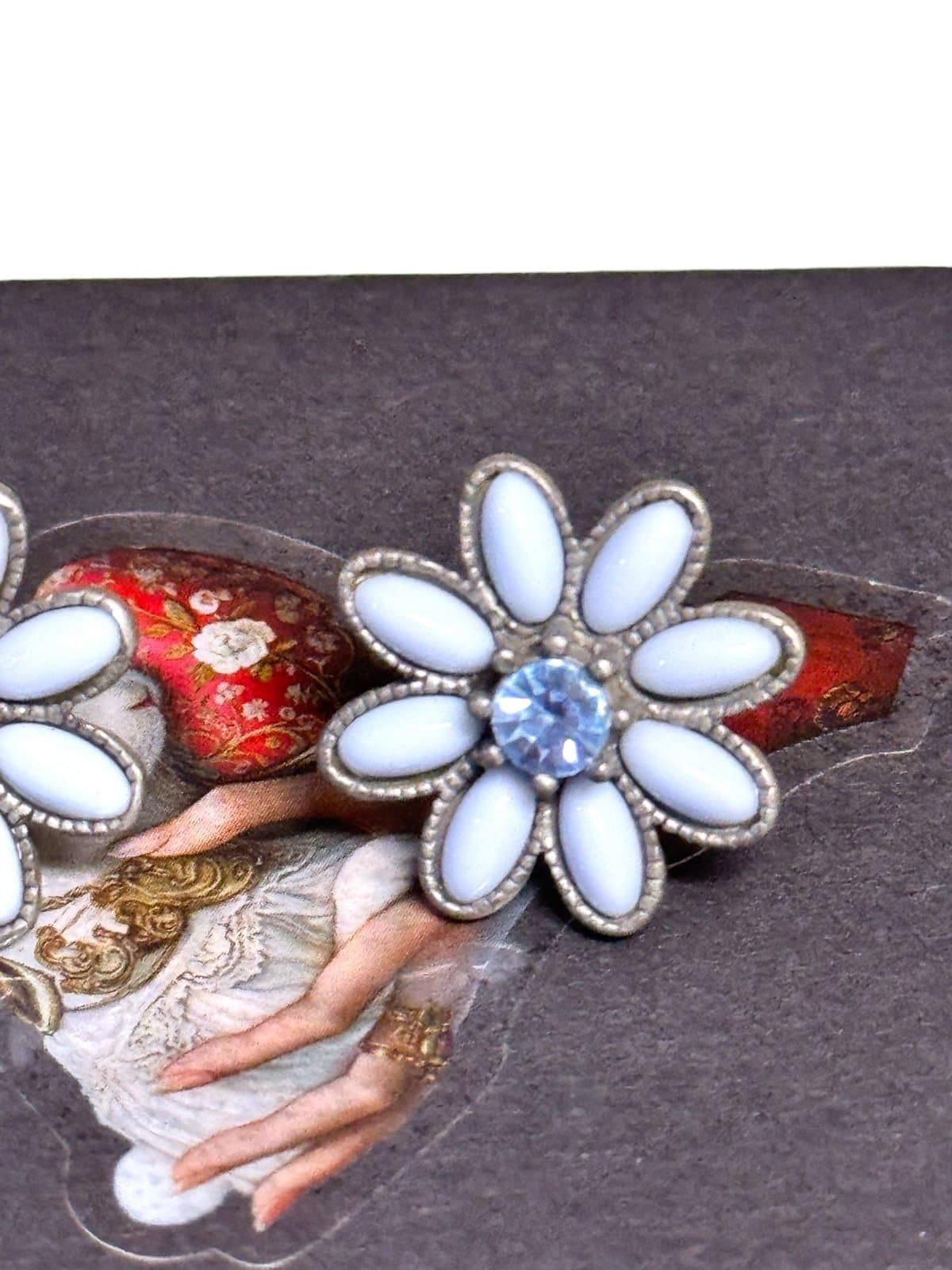 Nina Ricci Early 90’s Baby Blue Pewter Flower Stud Earrings w/Swarovski Crystals - Thumbnail 2