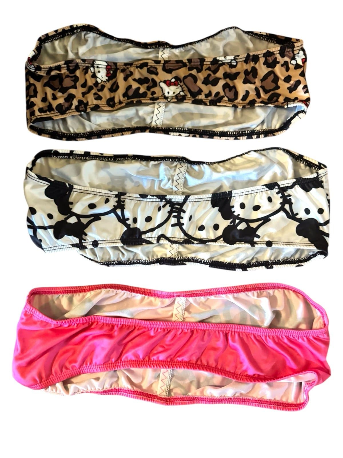 SANRIO 3 Pc Hello Kitty Bandeau Bralettes Hot Pink Leopard Print B&W Sz L NEW - Thumbnail 2