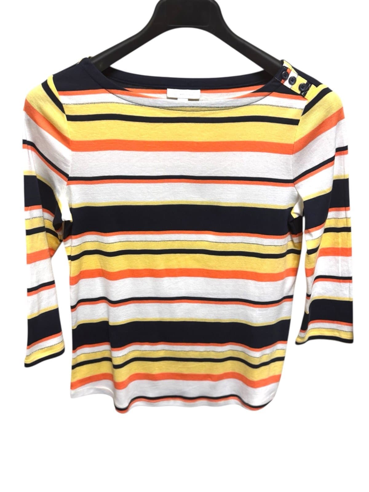 Charter Club Multi-Stripe Supima Cotton Button Shoulder 3/4 Sleeve Top Sz S NEW - Image 1