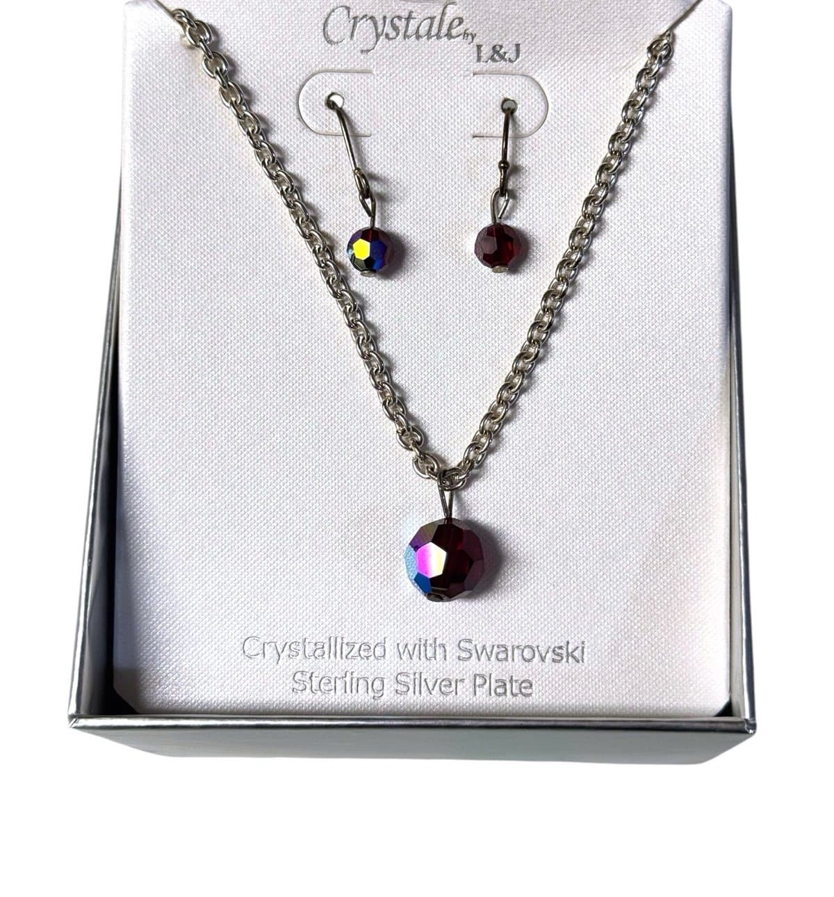 Crystale by L&J Aurora Borealis Swarovski 925 Plated Jewelry Set NEW Deadstock - Image 1