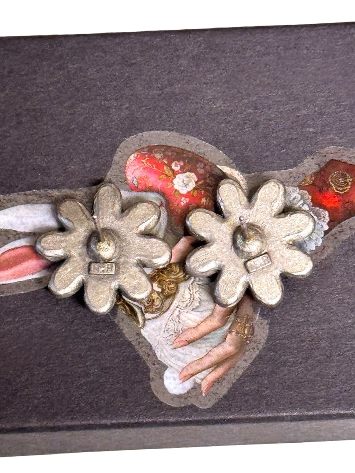 Nina Ricci Early 90’s Baby Blue Pewter Flower Stud Earrings w/Swarovski Crystals - Thumbnail 3