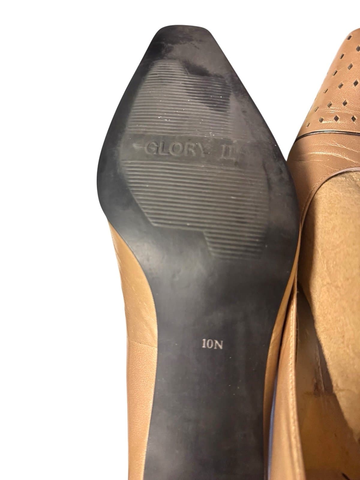 GLORY II 90’s Champagne Perforated Leather Square Toe Cuban Heels Pumps Sz 10N - Thumbnail 5