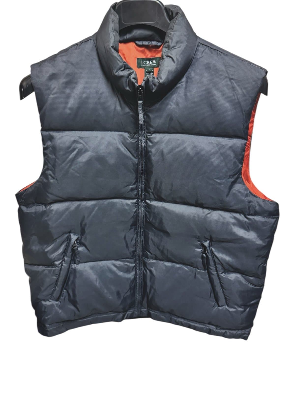 J.CREW Fall 2004 Navy & Orange Down Feather Puffer Full-Zip Vest Sz L