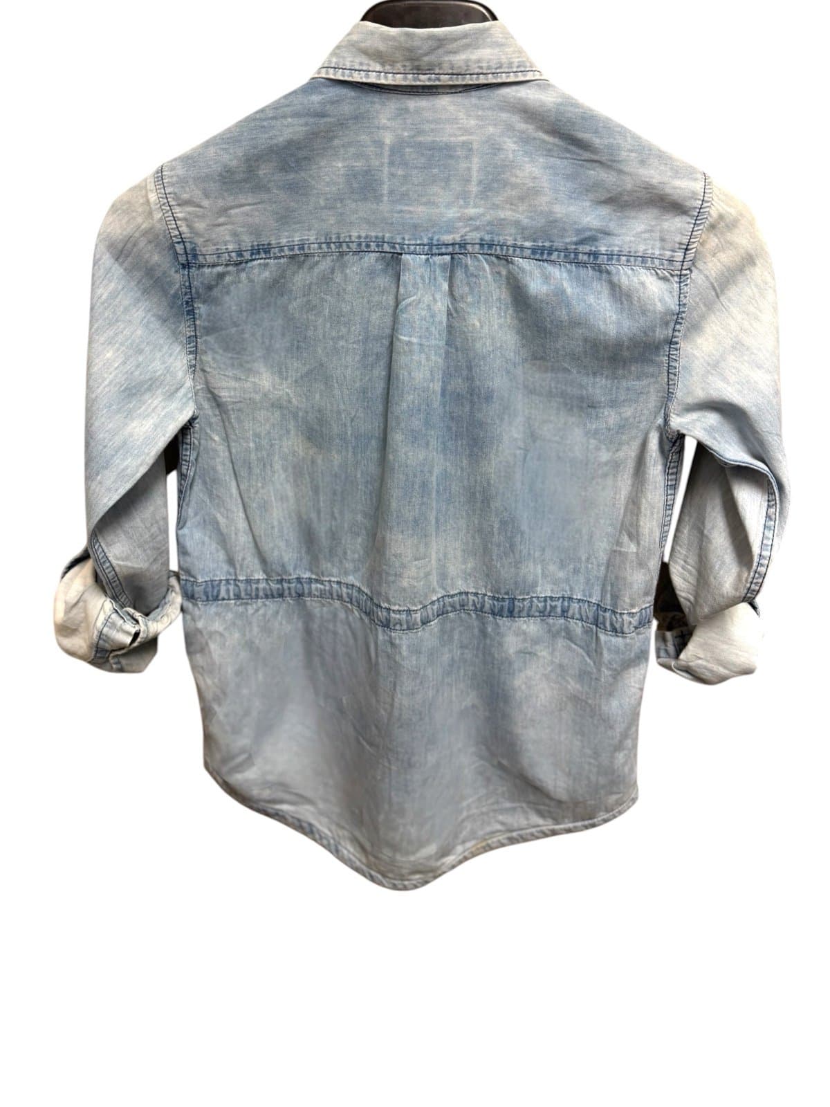 OBEY Light Wash Chambray Long Sleeve Roll-Tab Button-Down Shirt Sz XS $88 - Thumbnail 4