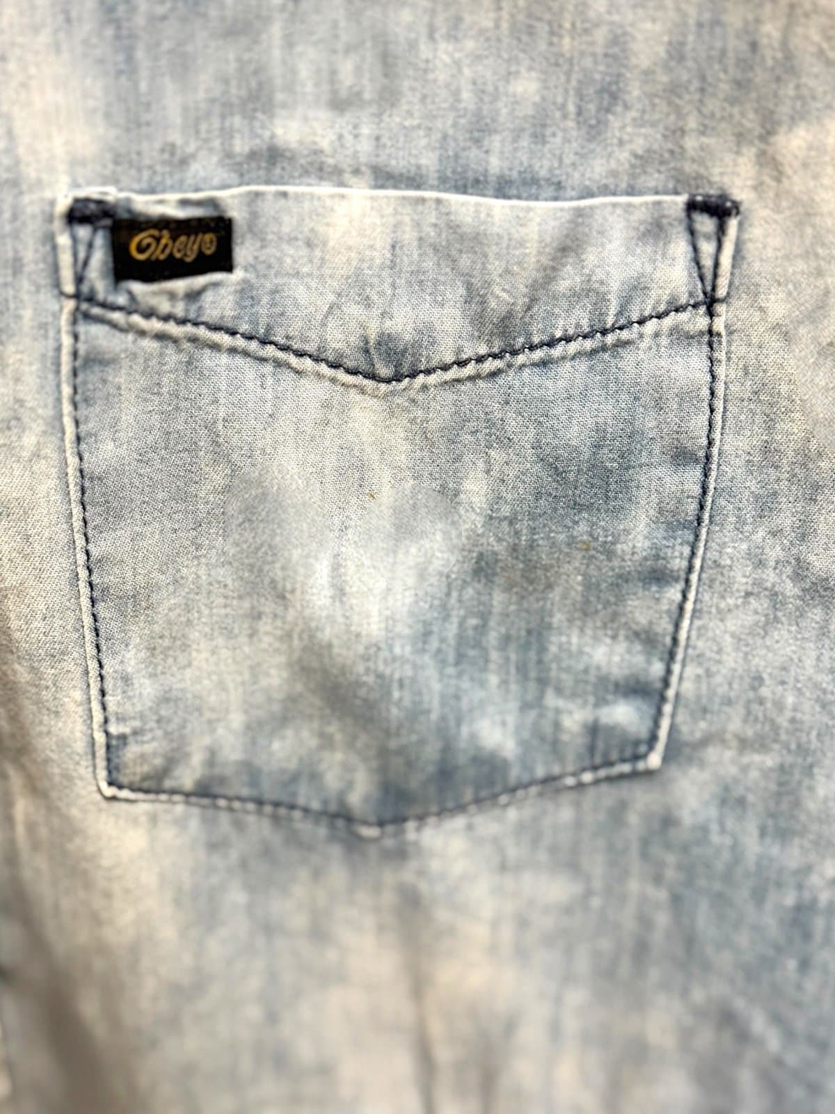 OBEY Light Wash Chambray Long Sleeve Roll-Tab Button-Down Shirt Sz XS $88 - Thumbnail 2