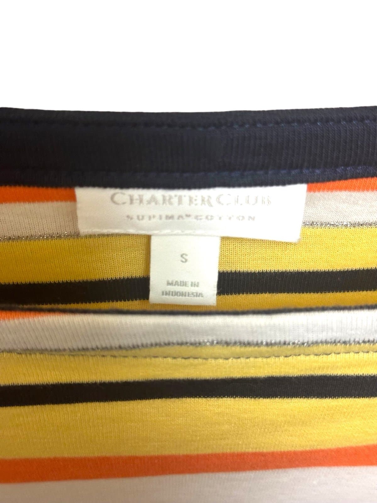 Charter Club Multi-Stripe Supima Cotton Button Shoulder 3/4 Sleeve Top Sz S NEW - Thumbnail 4