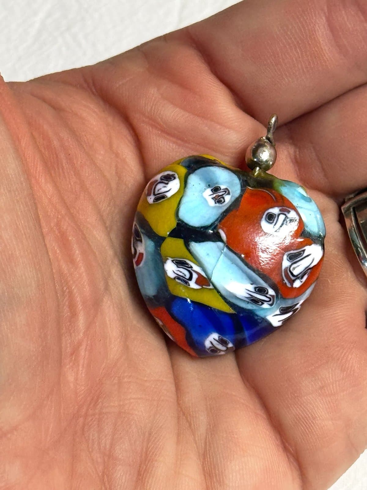 Murano Vintage Multicolored Millefiori Murrine Large Puffy Heart Glass Pendant