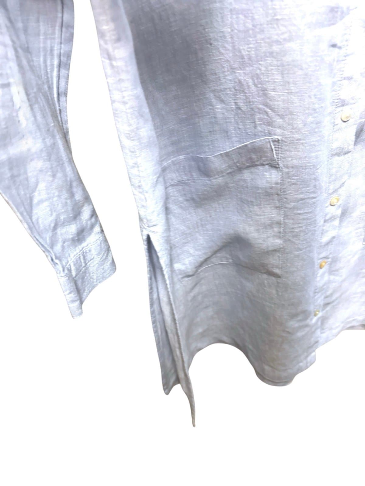 J&CO Jones New York Blue Linen Oversized Tunic w/Split Sides Shell Buttons Sz M - Thumbnail 2