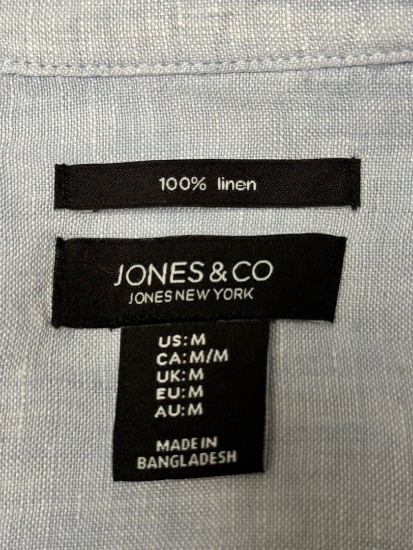 J&CO Jones New York Blue Linen Oversized Tunic w/Split Sides Shell Buttons Sz M - Thumbnail 4